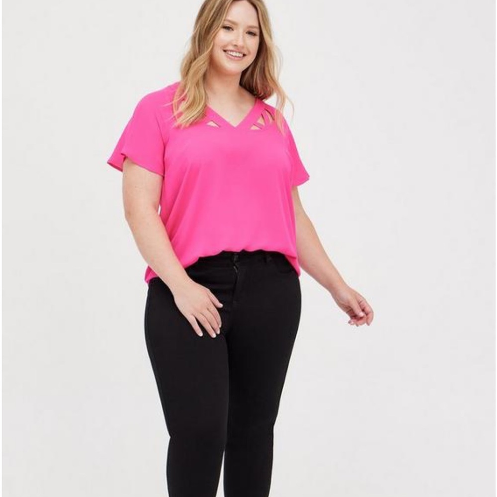 Torrid Pink Georgette Cage Front Blouse